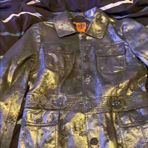 Tory Burch metallic distressed leather coat 4